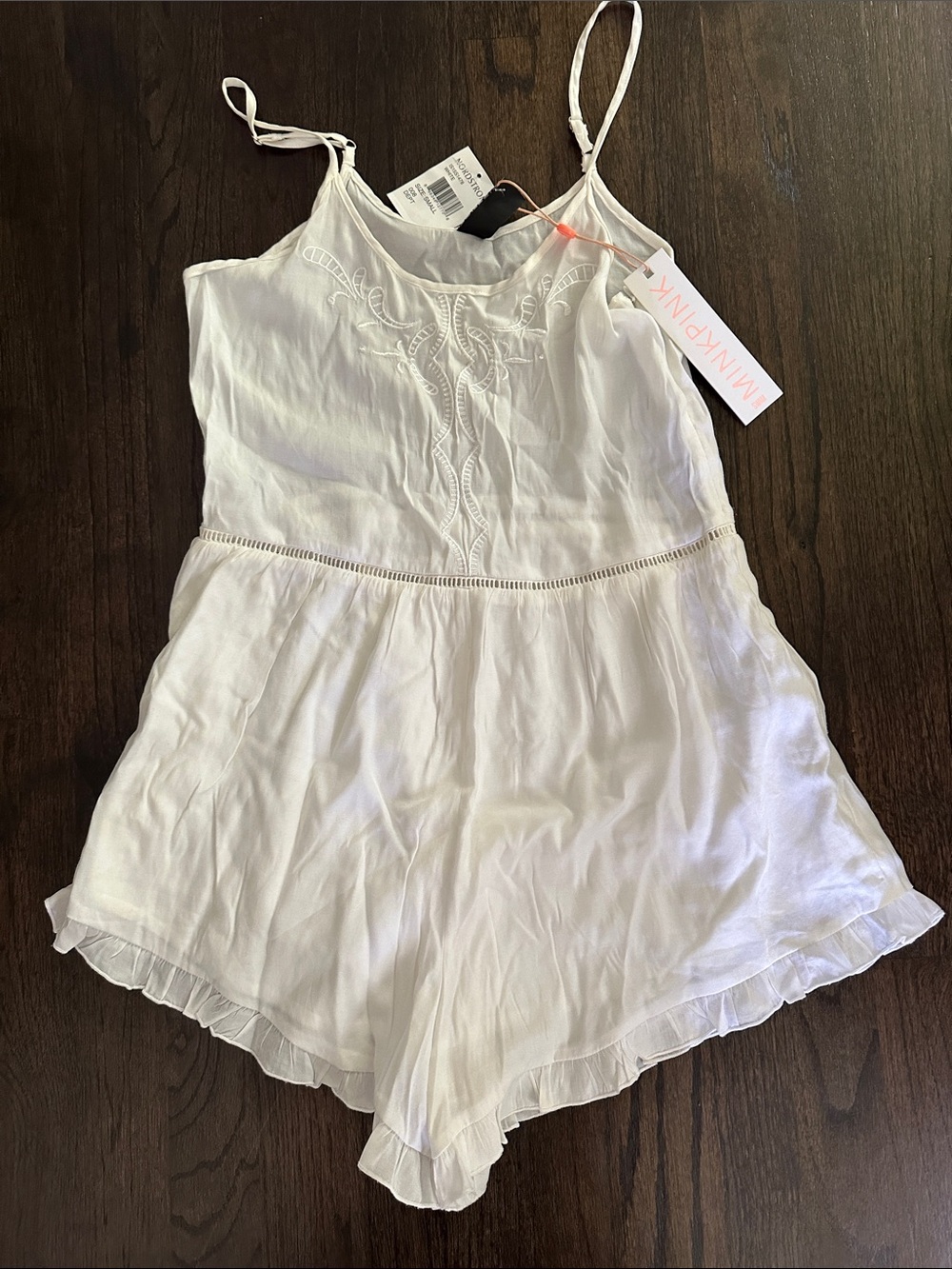 White Embroidered Spaghetti-Strap Romper